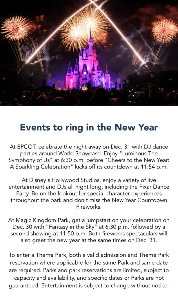 The Disney World New Year's Eve firework lineup for 2024.