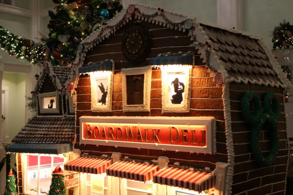 The Disney BoardWalk Gingerbread display model of the BoardWalk Deli at the resort.