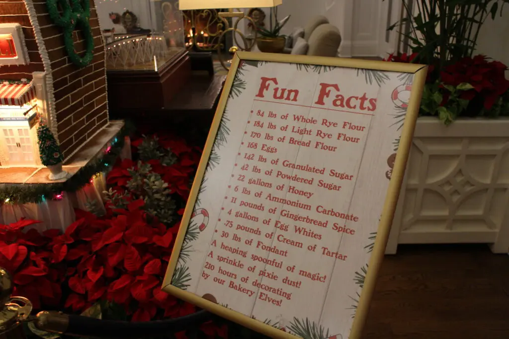 The Disney BoardWalk Gingerbread display fun facts featuring ingredients used.