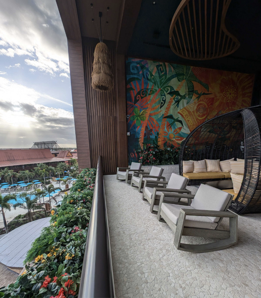 Polynesian Tower Terrace Garden with Rocking Chairs