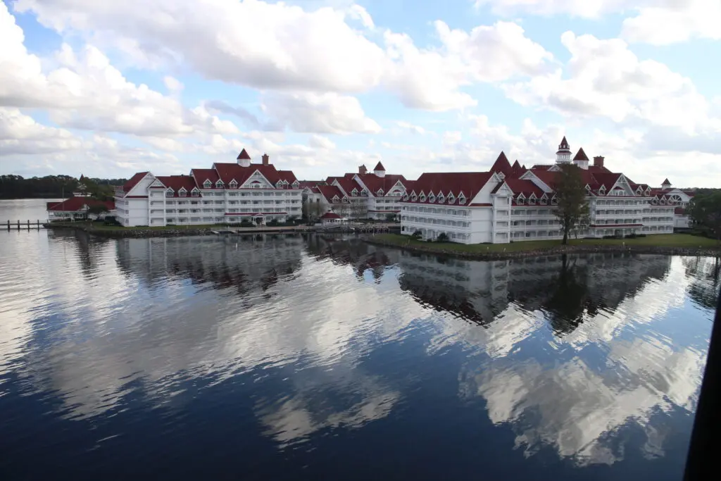 Grand Floridian reflecting over Seven Seas Lagoon.