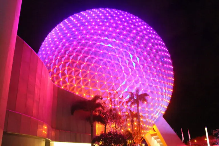 Spaceship Earth pink glow lights.