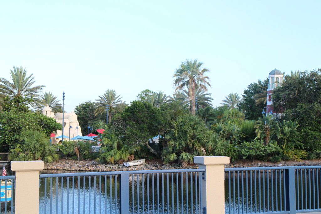 Old Key West resort water way and palm trees.