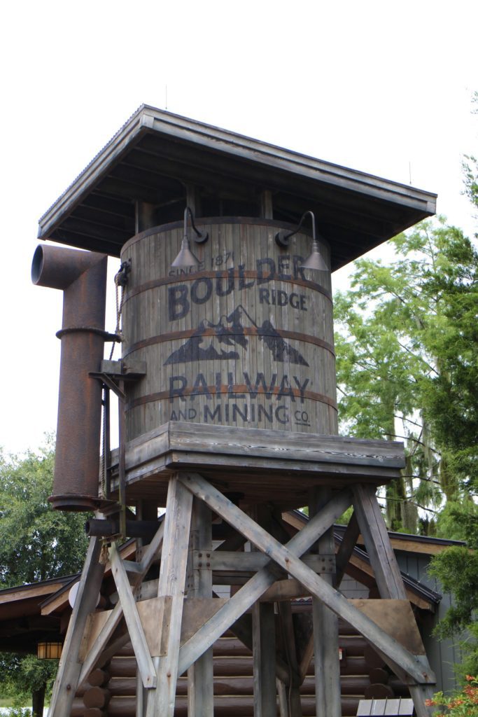 A Boulder Ridge Railway and Mining Co. wood water tower.