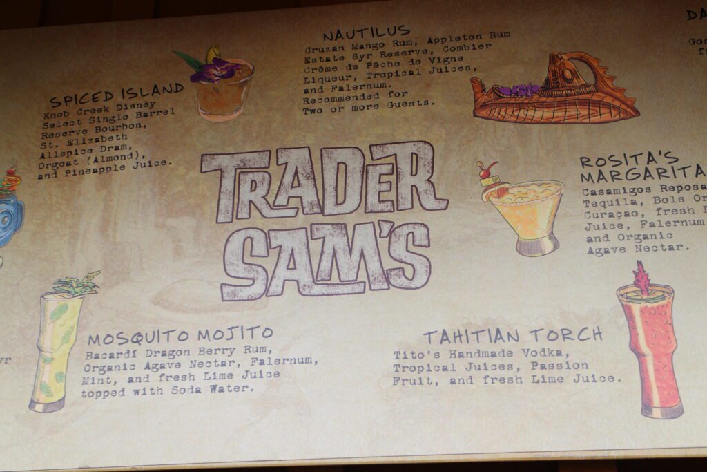 Trader Sam's Grog Grotto Menu with Drink Illustrations