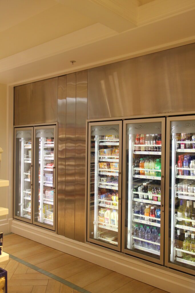 A refrigerated food section at the Grand Floridian DVC store Sandy Cove Gifts and Sundries at Walt Disney World Resort.