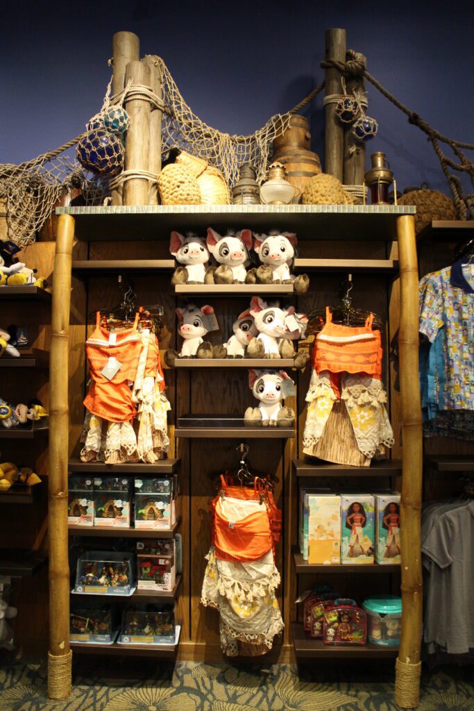 Moana merchandise at the Moana Mercantile store at Disney's Polynesian Village Resort.