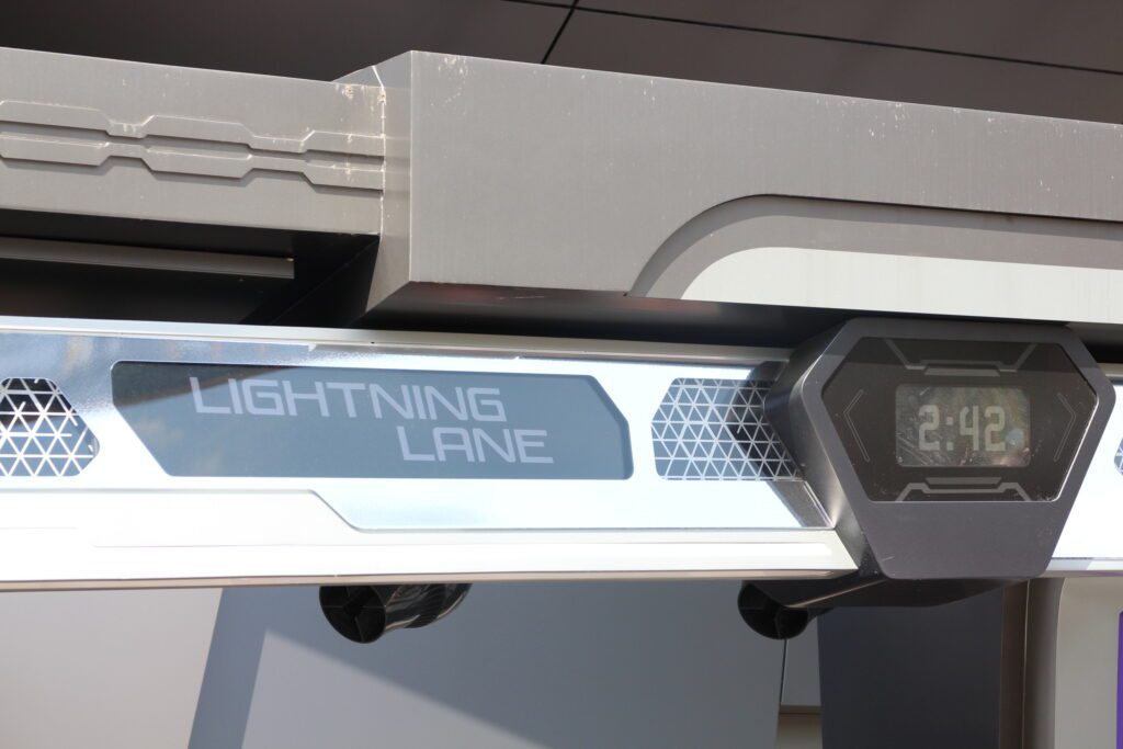 The sign for the Disney World Lightning Lane entrance of Guardians of the Galaxy: Cosmic Rewind at Epcot.