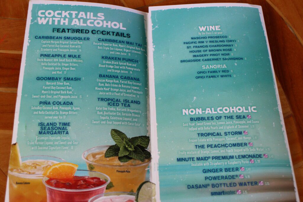 Banana Cabana cocktail menu.