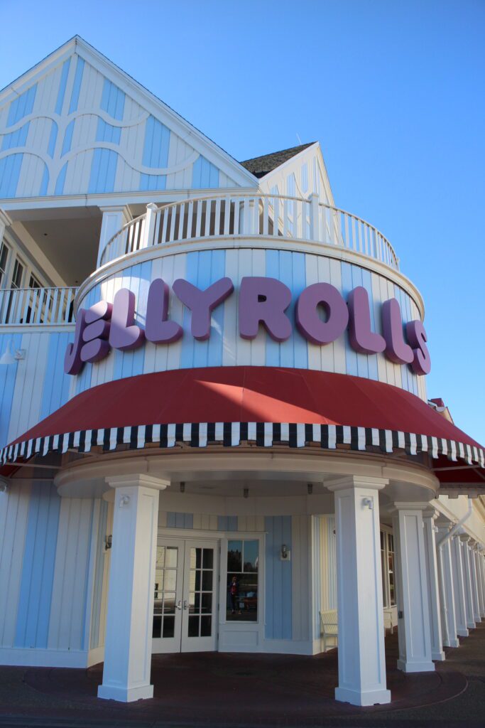 The Disney BoardWalk Jellyroll's rounded, exterior entrance way.