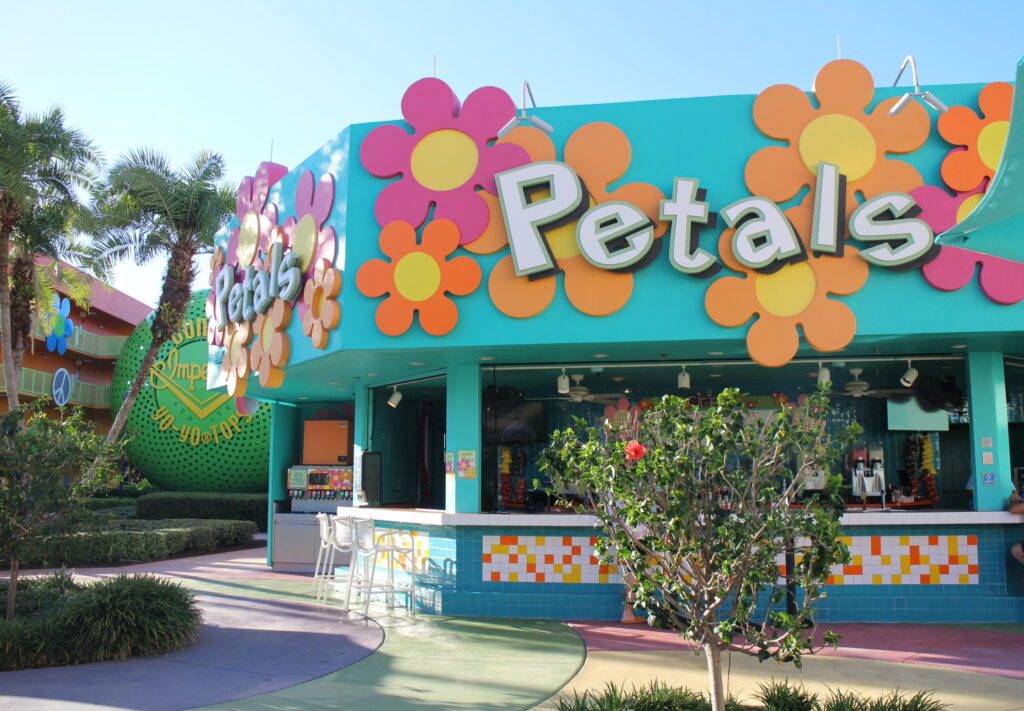 Petals pool bar colorful exterior.