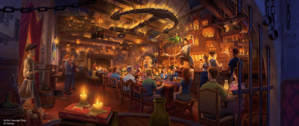 Pirates of the Caribbean lounge tavern at Magic Kingdom rendering.