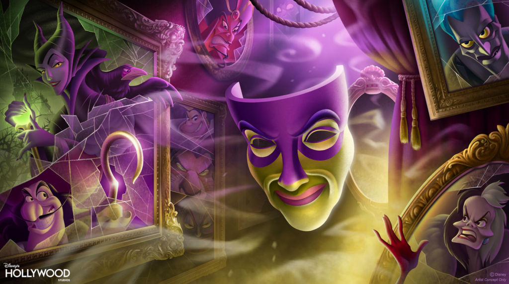 Hollywood Studios Disney Villains Show art featuring the Magic Mirror.