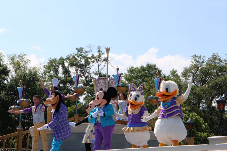 Castle show Disney characters on the stage at Magic Kingdom