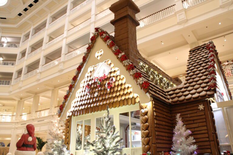 Grand Floridian lobby gingerbread house display at Disney World.