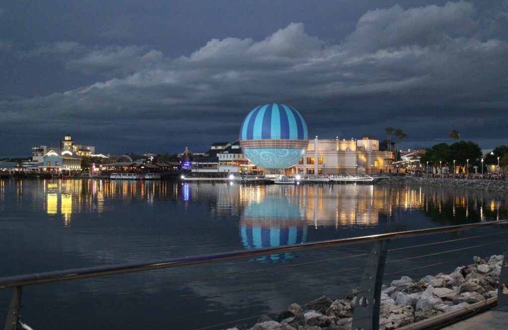 Disney Springs skyline at sunset