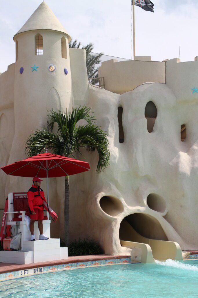 Disney's Old Key West Resort sand castle pool with a Mickey shaped slide exit.