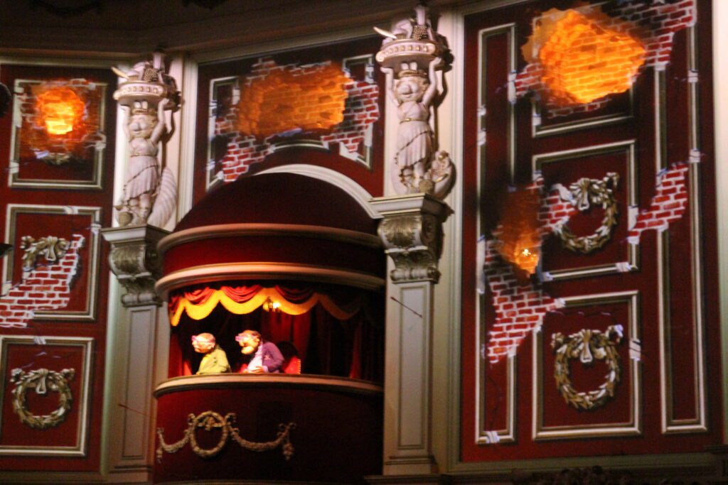 Muppet old men in a balcony at Muppet Vision theater