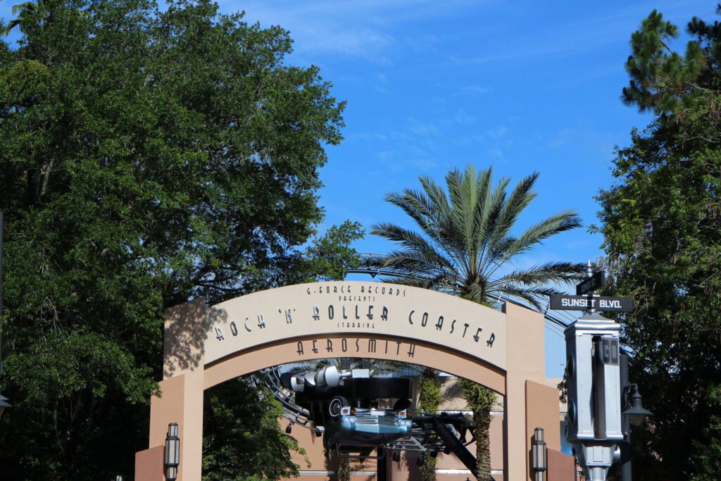 Marquee sign for Rock n Roller Coaster starring Aerosmith